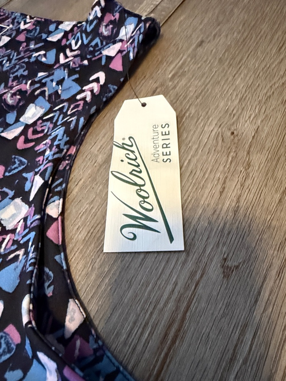 Women’s Woolrich blue and pink sleeveless midi sundress with a geometric pattern - Picture 4 of 7